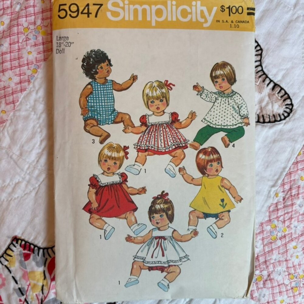 Vintage Uncut Simplicity #5947 18"-20" Doll Outfits Sewing Pattern Wardrobe